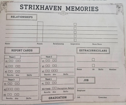 Strixhaven Memories tracking sheet preview